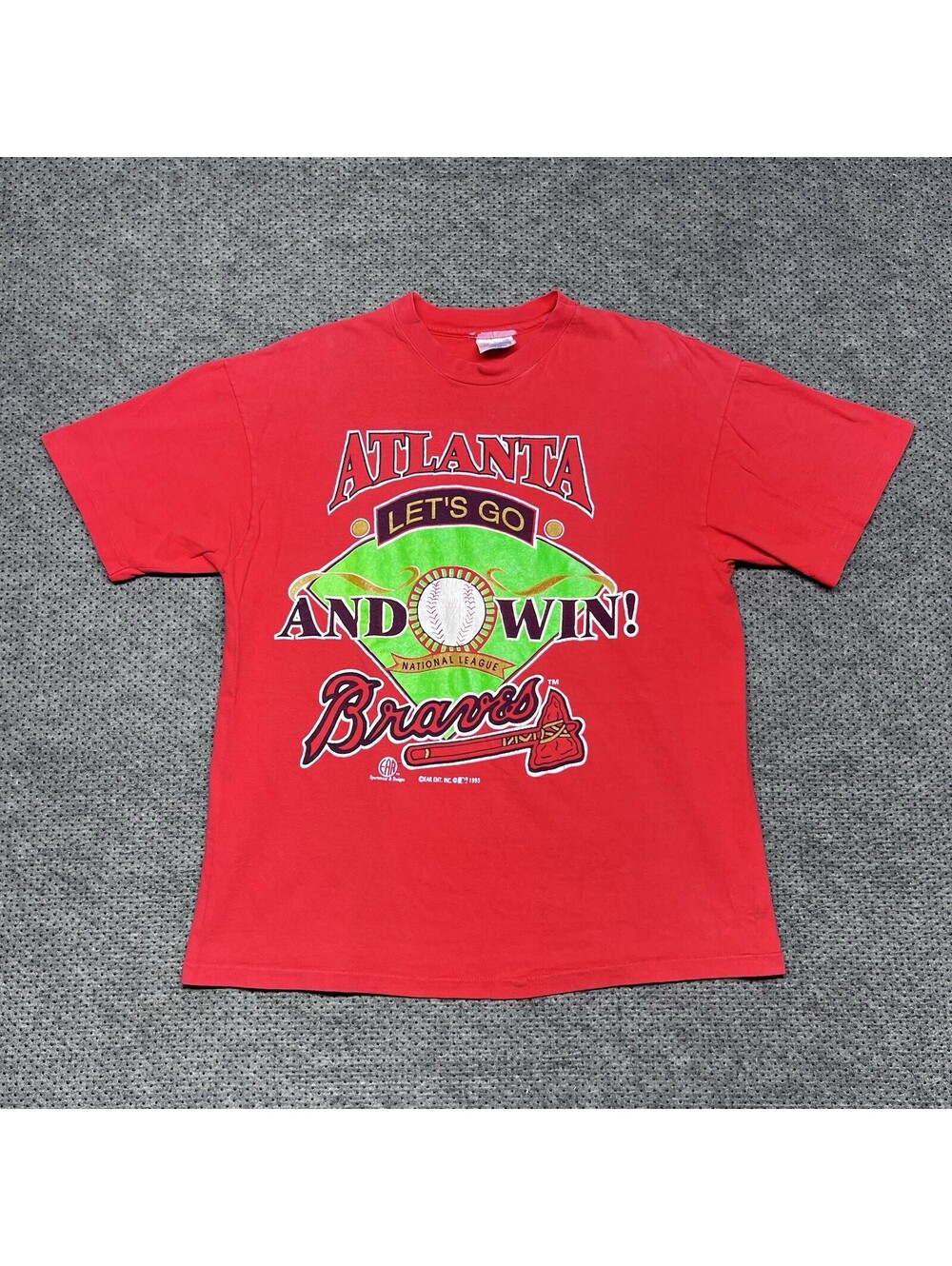 Vintage 1993 Atlanta Braves T-Shirt Large Major League Baseball RARE MENS RED